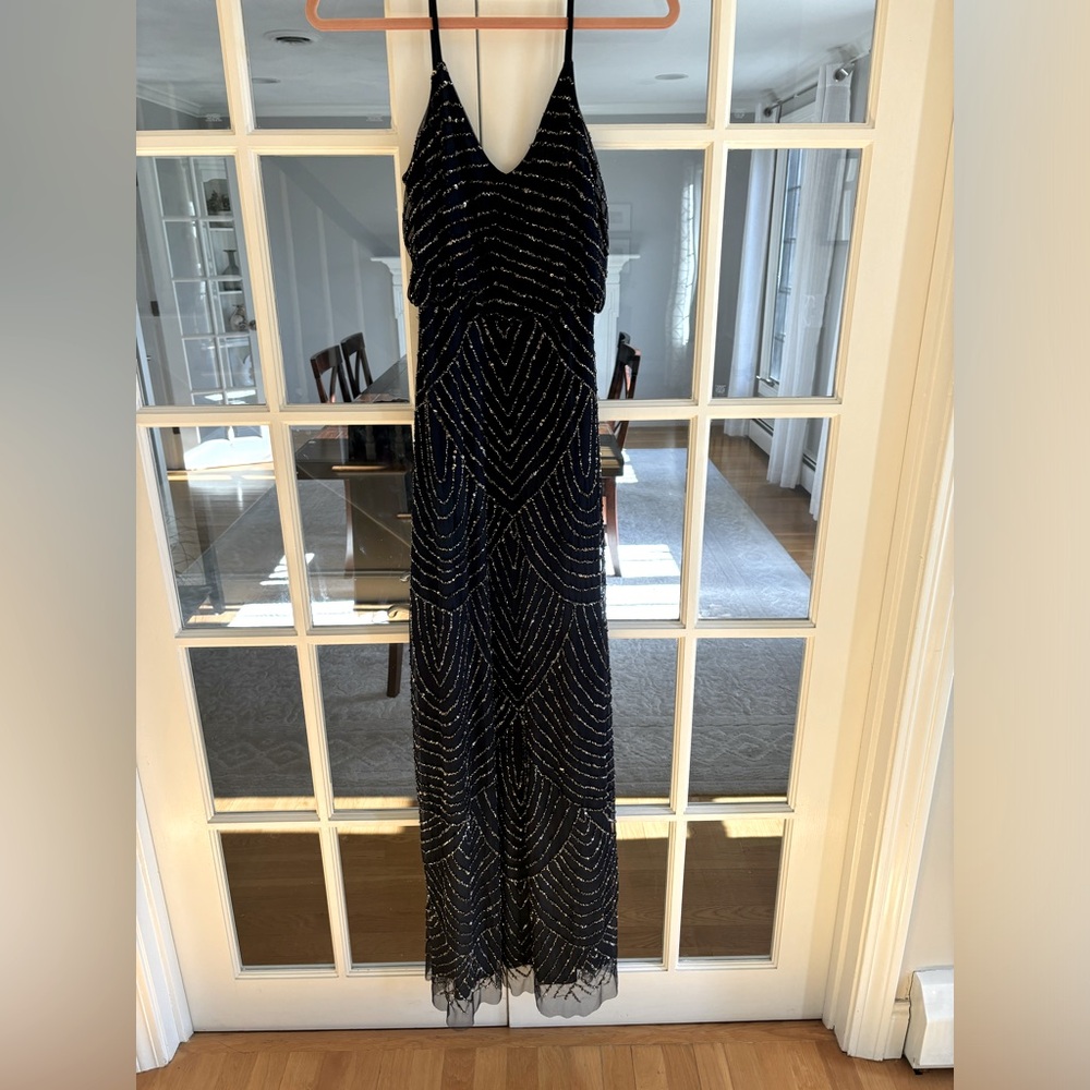 Adrianna Patel formal long navy sleeveless dress